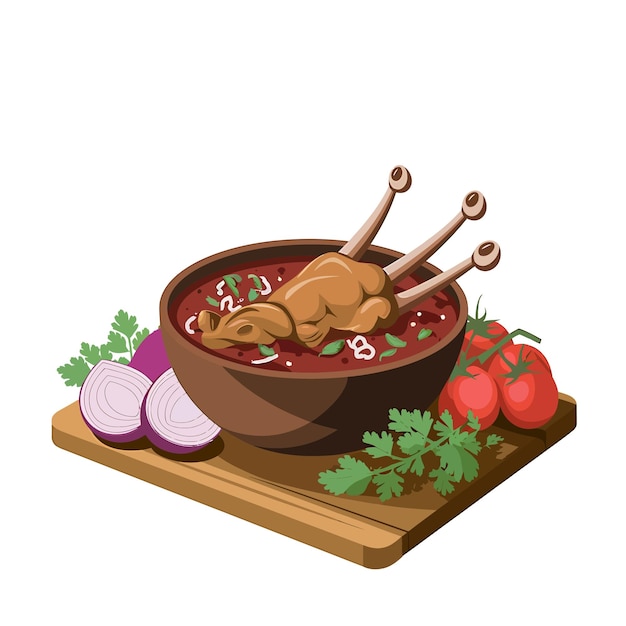 vector illustration of a bowl of mutton curry