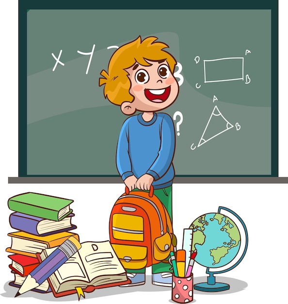 Vector illustration of a boy and education concept with backpack and school supplies