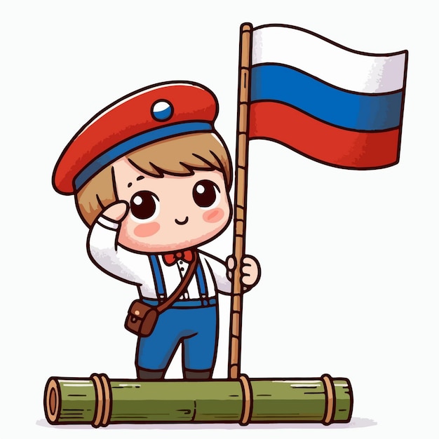 Vector vector illustration of a boy holding a russian flag