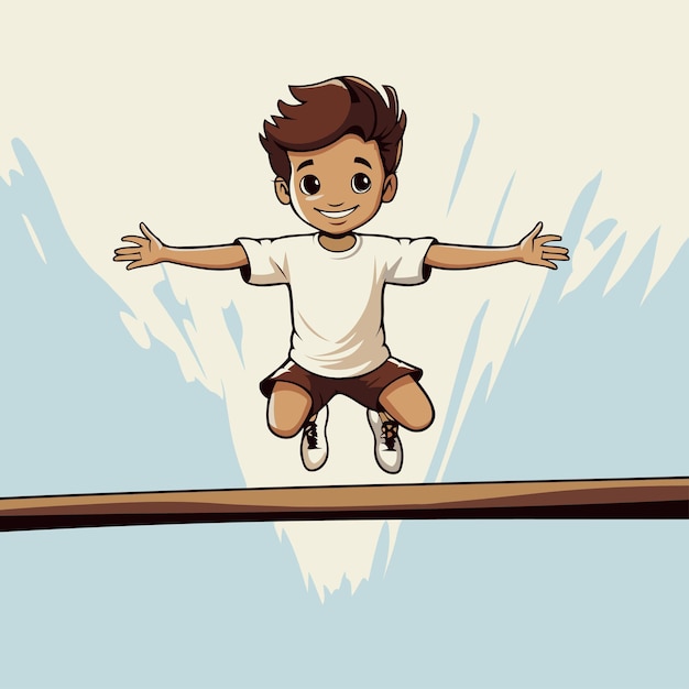 Vector illustration of a boy jumping over a gap in the ground