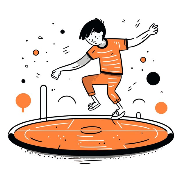 Vector vector illustration of a boy jumping over an obstacle in a basketball court