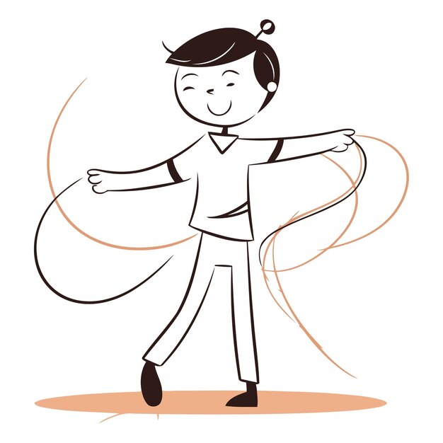 Vector illustration of a boy jumping with a skipping rope on white background