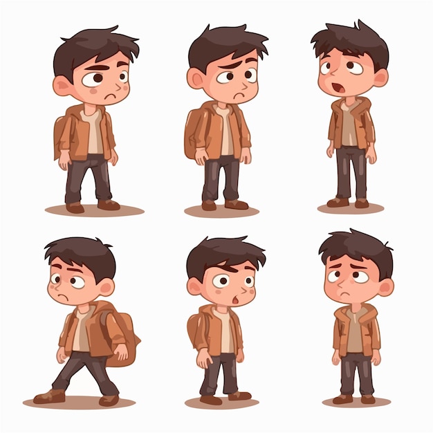 Vector illustration of a boy kid in brown multipose