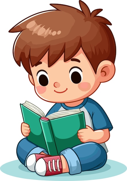 Vector illustration of a boy reading book