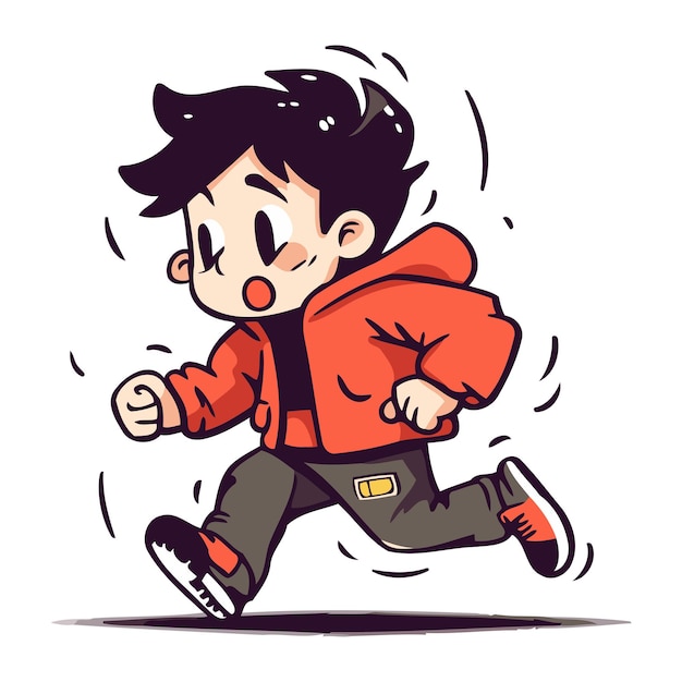 Vector illustration of a boy in a red jacket running in a hurry