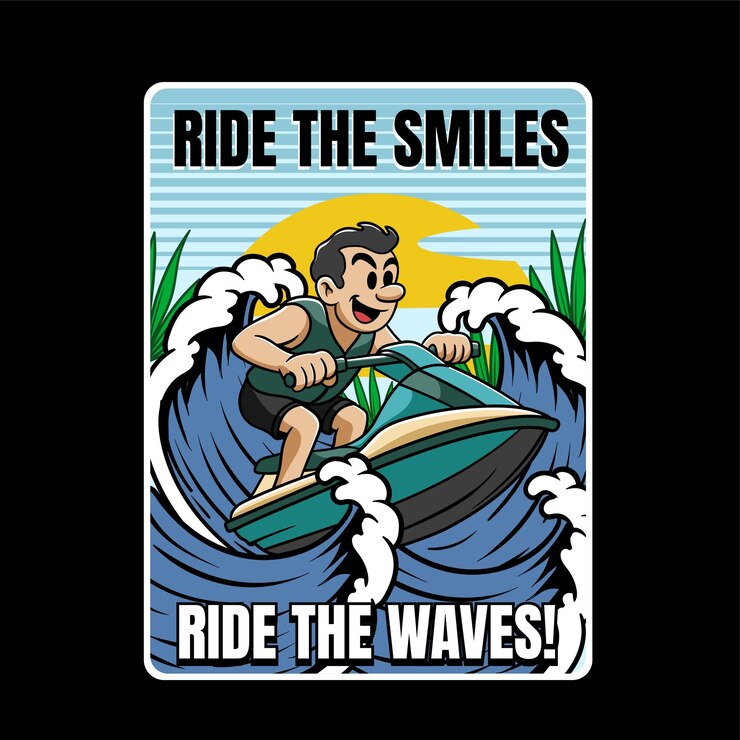 Vector vector illustration of boy riding jetski with retro cartoon available for poster