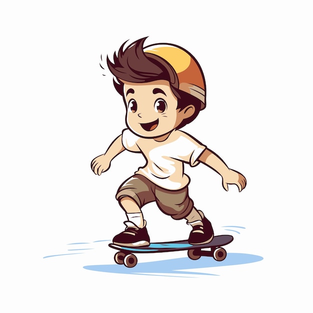 Vector illustration of a boy riding a skateboard on a white background