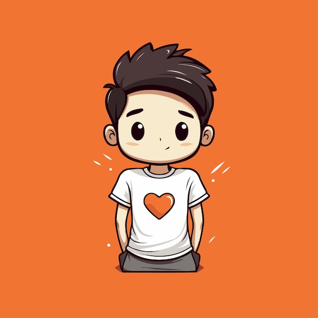 Vector illustration of a boy with a heart in his hand on an orange background