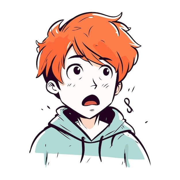 Vector vector illustration of a boy with red hair and a surprised face