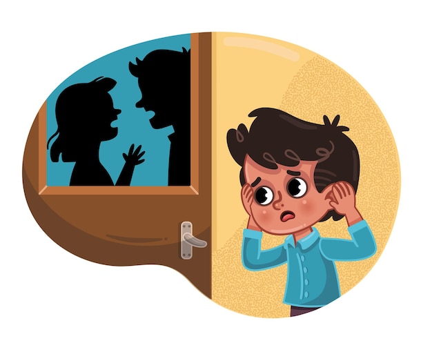 Vector vector illustration of a boy witnessing his parents fight