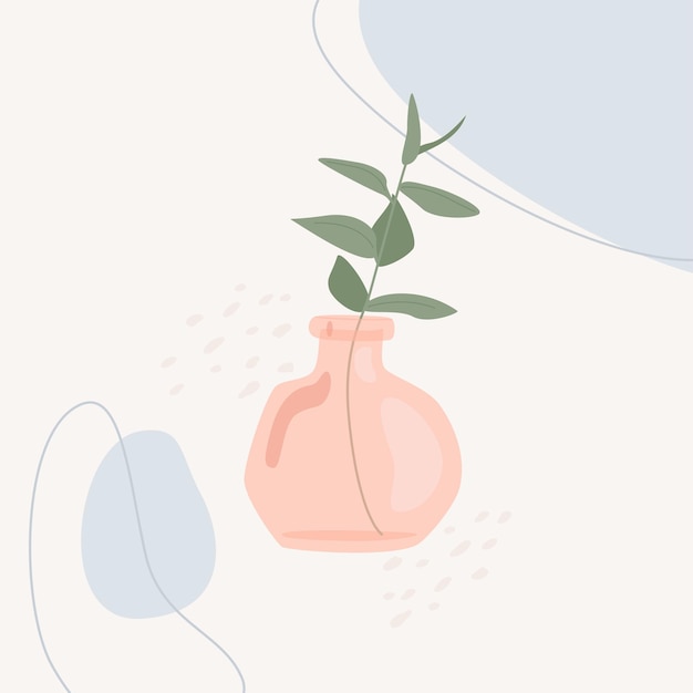 vector illustration of branch in pink glass vase.