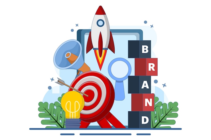 Vector vector illustration of brand building concept or strategies to promote products and sales