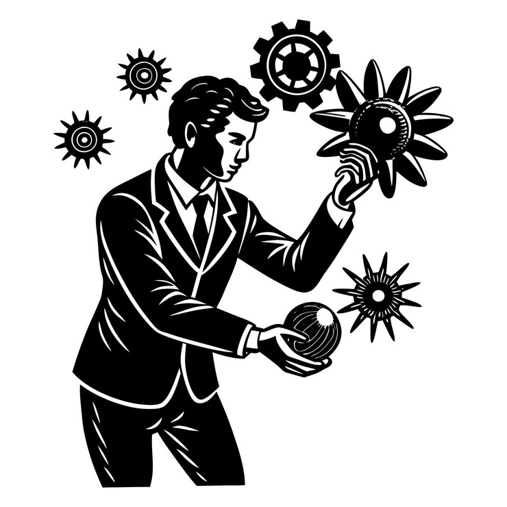 Vector vector illustration of bright idea concept with businessman with idea light bulb