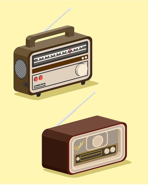 Illustrazione vettoriale di una radio retrò marrone radio vecchia radio classica radio con impugnatura dell'antena