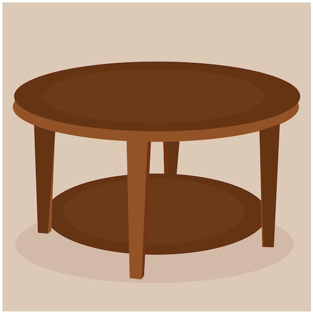 Vector illustration of brown wooden round table