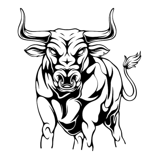 Vector vector illustration the bull is in an angry position and is ready to run after its prey black and white design