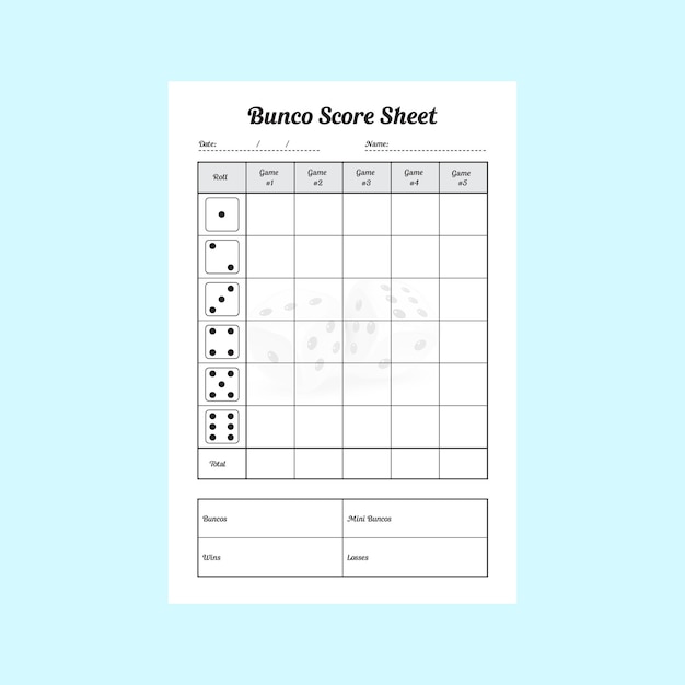 Vector vector illustration of bunco score sheet