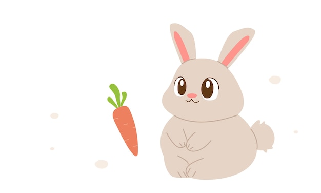 vector illustration bunny Drawn childish clipart animal forest carrot isolate on white