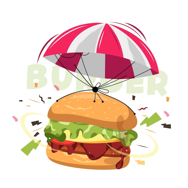 Vector illustration of burger with parachute