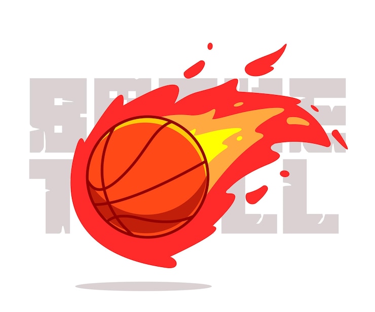 Vector vector illustration of a burning basketball, flaming basketball, energy all around.
