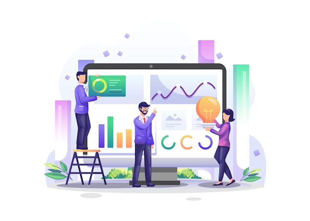 Vector vector illustration business analysis team concept flat cartoon style