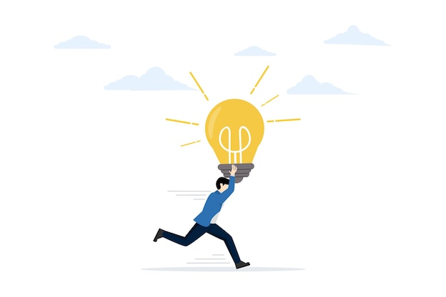 vector illustration of Business Innovation concept with Businessman walking carrying light bulb