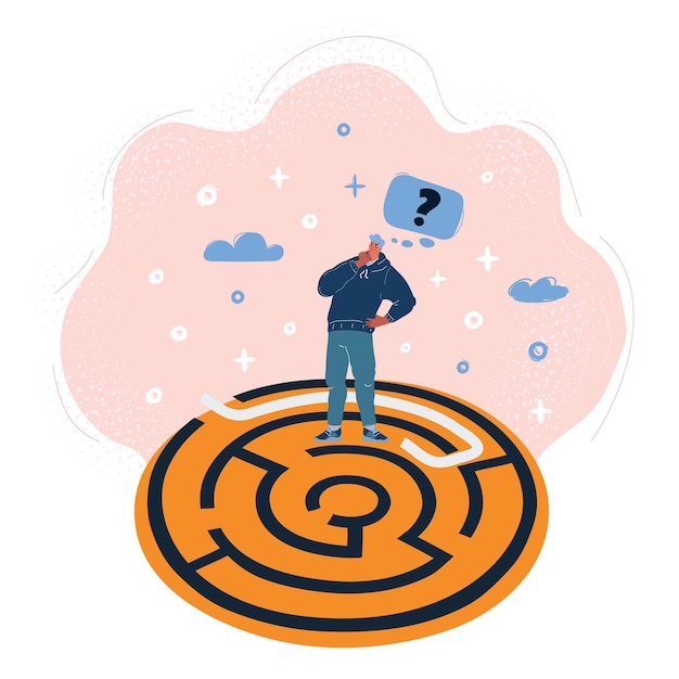 vector illustration of business man inside maze puzzle think about solution