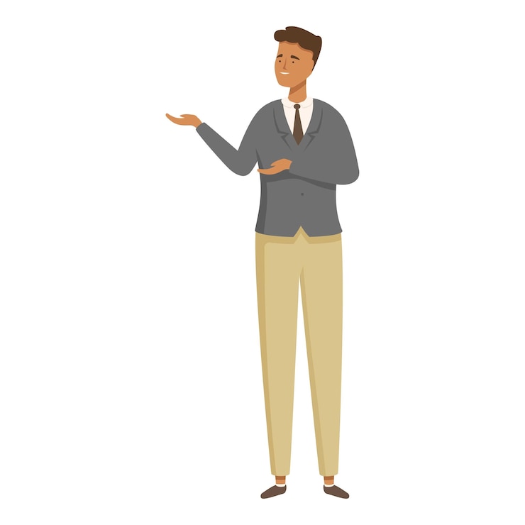 Vector vector illustration of a business professional presenting with a hand gesture