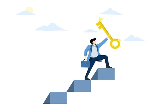 Vector illustration of business success key concept with ladder to find secret key