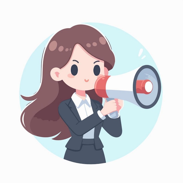 Vector illustration of business women with a megaphone in flat design style