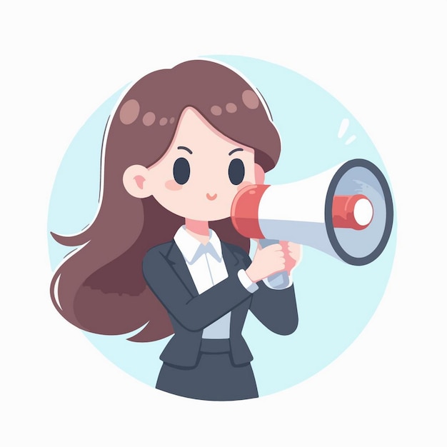 Vector vector illustration of business women with a megaphone in flat design style