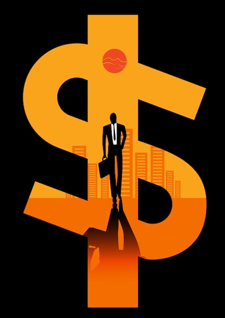 Vector illustration of a businessman on city background