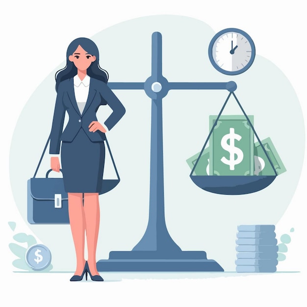 Vector vector illustration of businessman with scales in flat design style