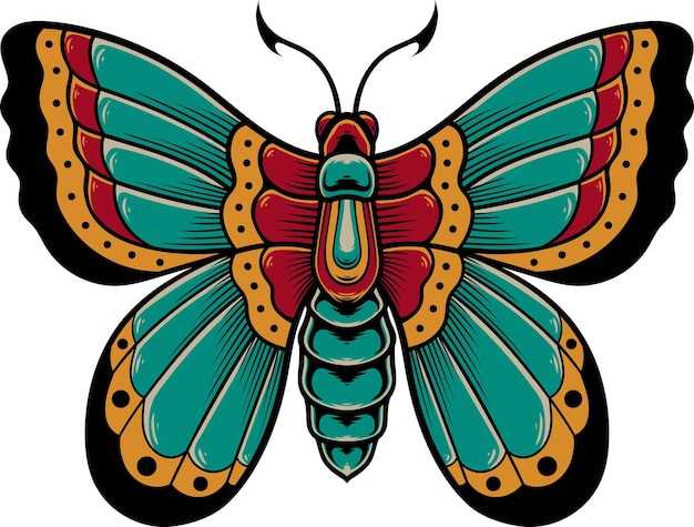 ビンテージ スタイルの蝶のタトゥーのベクトル イラスト