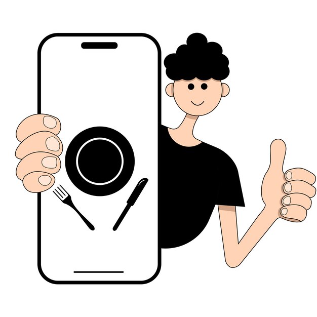 vector illustration of buying food via mobile phone