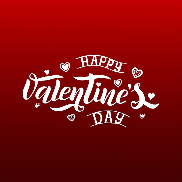 Vector illustration by Valentine s day text for greeting card, template banner.Hand drawn white vector lettering on a red background with a gradient.Happy Valentines Day poster.