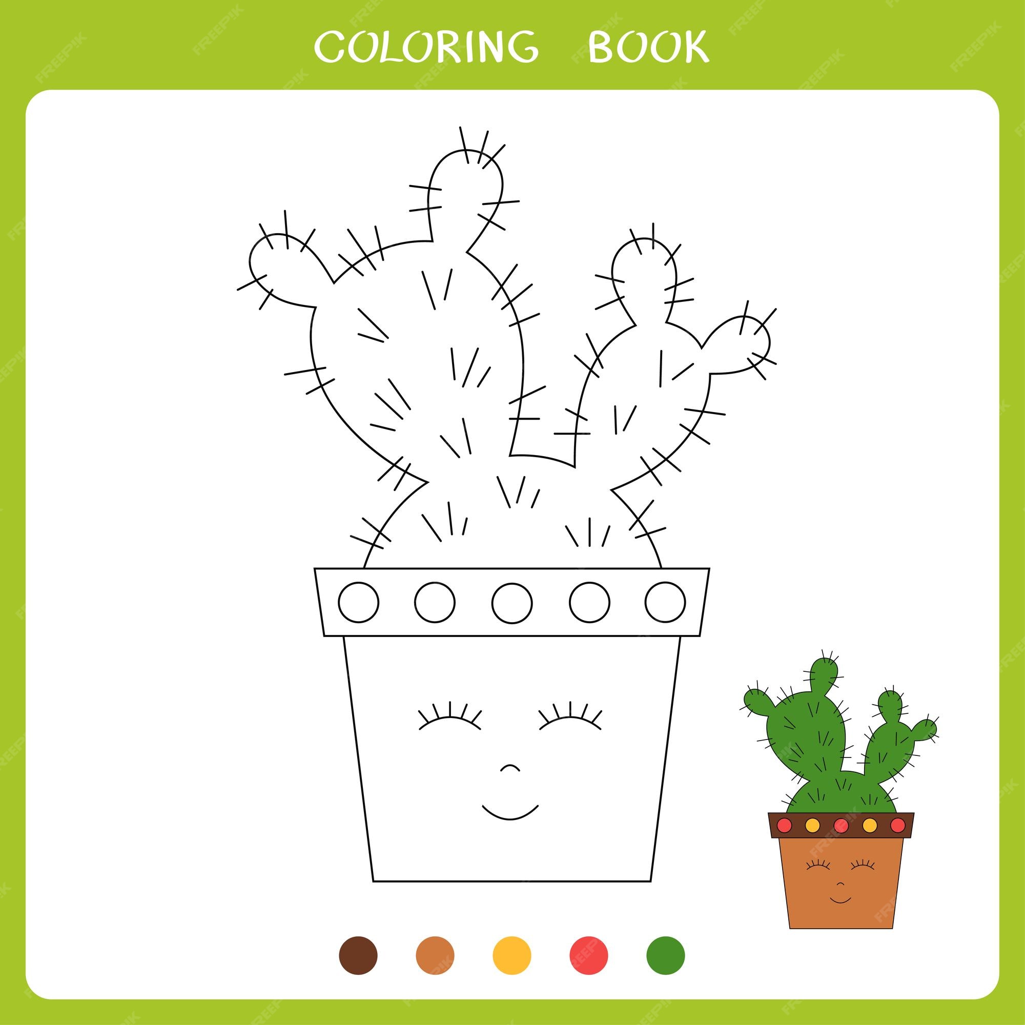 Premium Vector | Vector illustration of cactus in cute pot for coloring