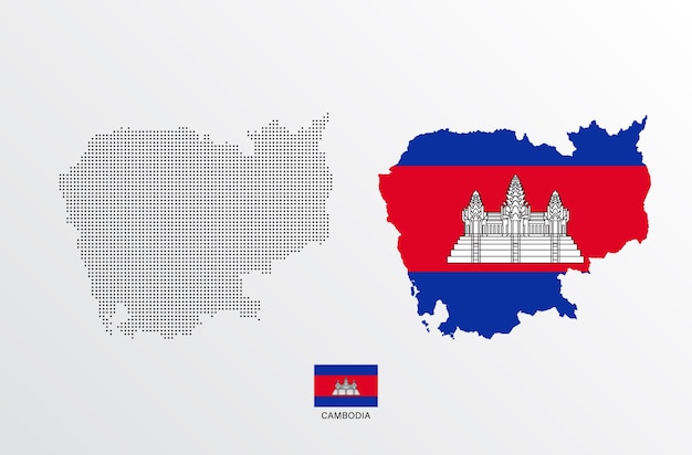 vector illustration of Cambodia map with flag