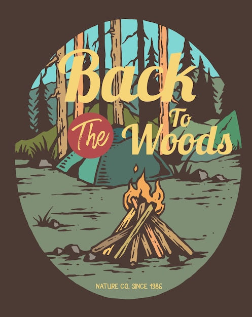 Vector vector illustration of camp fire in the woods
