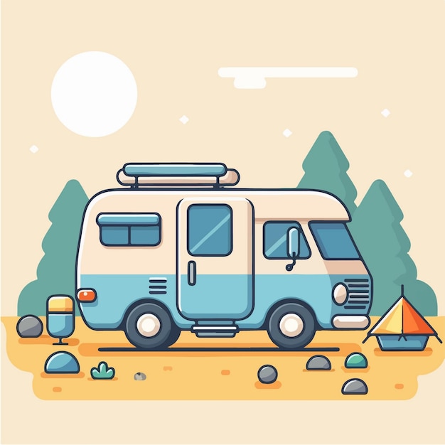 Vector vector illustration of camping car in flat design style