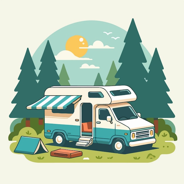 Vector Illustration Of camping car in flat design style