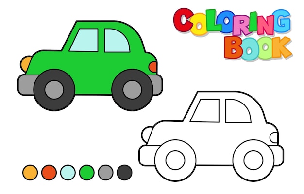 Illustrazione vettoriale di un'auto libro da colorare per bambini livello semplice