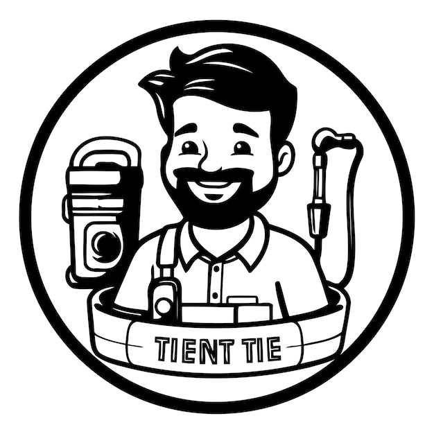 Vector illustration of a car mechanic holding a wrench in his hand