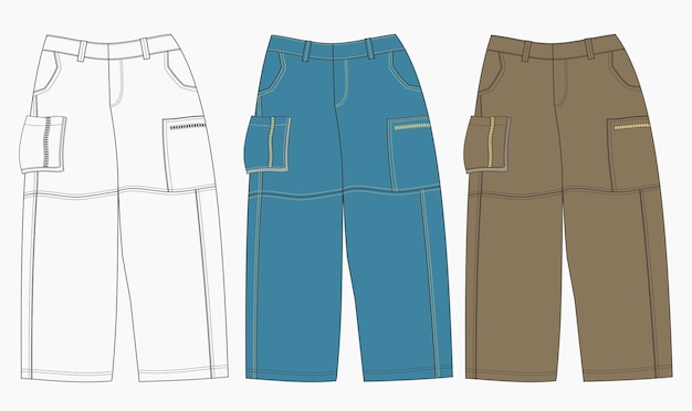 Vettore illustrazione vettoriale di pantaloni cargo disegno tecnico di pantaloni cargo da uomo vettore di pantaloni cargo