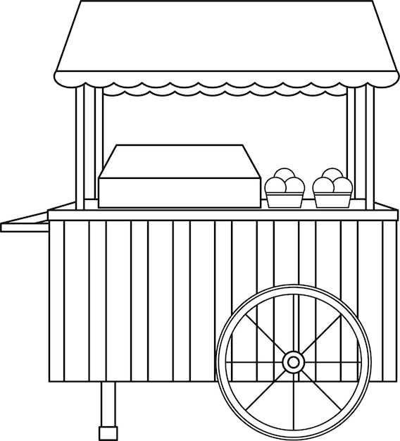 vector illustration of cart with ice cream sweet snacks street food doodle and sketch coloring book