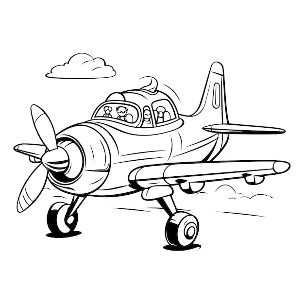 Vector illustration of a cartoon airplane Coloring book for children