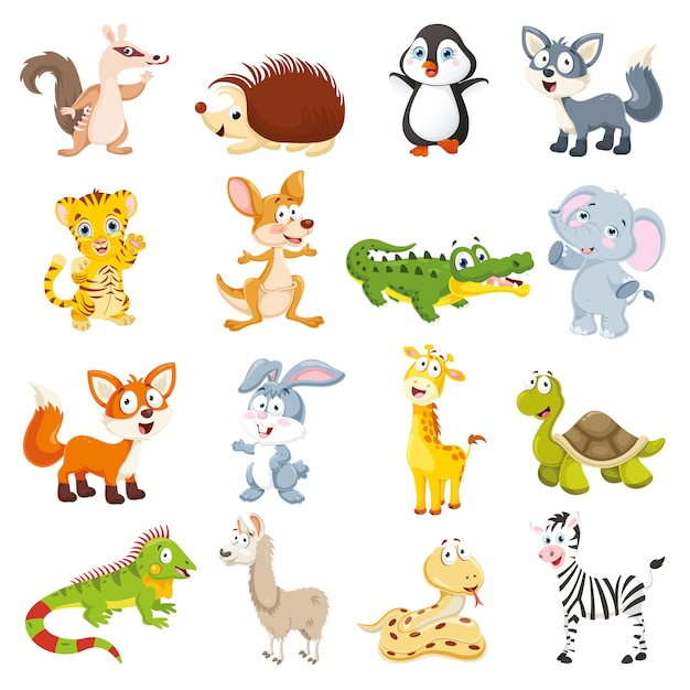 Vector vector illustration of cartoon animals collection