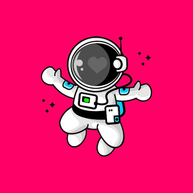 空を飛んでいる漫画の宇宙飛行士、宇宙飛行士のベクトル イラスト