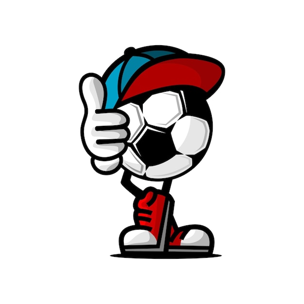 vector illustration of cartoon ball wearing hat and shoes with thumbs up