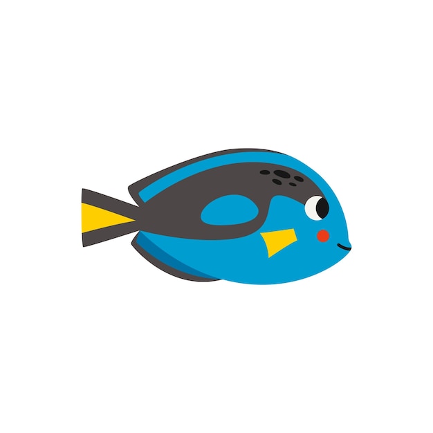 Векторная иллюстрация мультяшной синей рыбы на белом фоне